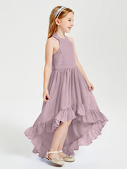 Trendy Boho Junior Bridesmaid Dresses Asymmetrical Cascading Skirt Dusk