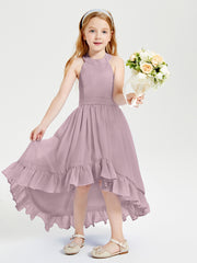 Trendy Boho Junior Bridesmaid Dresses Asymmetrical Cascading Skirt Dusk