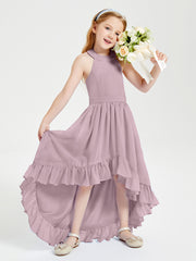 Trendy Boho Junior Bridesmaid Dresses Asymmetrical Cascading Skirt Dusk