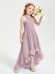 Trendy Boho Junior Bridesmaid Dresses Asymmetrical Cascading Skirt Dusk
