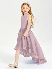 Trendy Boho Junior Bridesmaid Dresses Asymmetrical Cascading Skirt Dusk