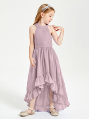 Trendy Boho Junior Bridesmaid Dresses Asymmetrical Cascading Skirt Dusk