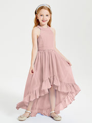 Trendy Boho Junior Bridesmaid Dresses Asymmetrical Cascading Skirt Dusty Rose