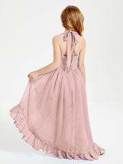Trendy Boho Junior Bridesmaid Dresses Asymmetrical Cascading Skirt Dusty Rose