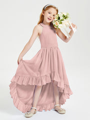 Trendy Boho Junior Bridesmaid Dresses Asymmetrical Cascading Skirt Dusty Rose