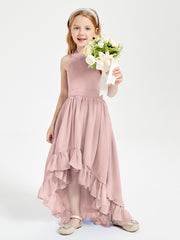 Trendy Boho Junior Bridesmaid Dresses Asymmetrical Cascading Skirt Dusty Rose