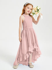 Trendy Boho Junior Bridesmaid Dresses Asymmetrical Cascading Skirt Dusty Rose