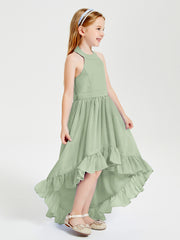 Trendy Boho Junior Bridesmaid Dresses Asymmetrical Cascading Skirt Dusty Sage