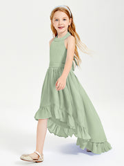 Trendy Boho Junior Bridesmaid Dresses Asymmetrical Cascading Skirt Dusty Sage