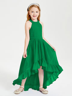 Trendy Boho Junior Bridesmaid Dresses Asymmetrical Cascading Skirt Emerald