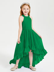 Trendy Boho Junior Bridesmaid Dresses Asymmetrical Cascading Skirt Emerald