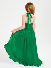 Trendy Boho Junior Bridesmaid Dresses Asymmetrical Cascading Skirt Emerald