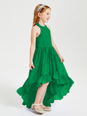Trendy Boho Junior Bridesmaid Dresses Asymmetrical Cascading Skirt Emerald
