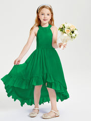 Trendy Boho Junior Bridesmaid Dresses Asymmetrical Cascading Skirt Emerald