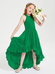 Trendy Boho Junior Bridesmaid Dresses Asymmetrical Cascading Skirt Emerald