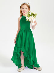 Trendy Boho Junior Bridesmaid Dresses Asymmetrical Cascading Skirt Emerald