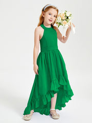 Trendy Boho Junior Bridesmaid Dresses Asymmetrical Cascading Skirt Emerald