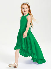 Trendy Boho Junior Bridesmaid Dresses Asymmetrical Cascading Skirt Emerald