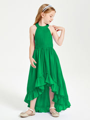 Trendy Boho Junior Bridesmaid Dresses Asymmetrical Cascading Skirt Emerald