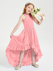 Trendy Boho Junior Bridesmaid Dresses Asymmetrical Cascading Skirt Flamingo