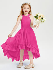 Trendy Boho Junior Bridesmaid Dresses Asymmetrical Cascading Skirt Fuchsia