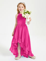 Trendy Boho Junior Bridesmaid Dresses Asymmetrical Cascading Skirt Fuchsia