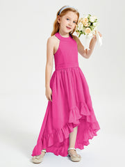 Trendy Boho Junior Bridesmaid Dresses Asymmetrical Cascading Skirt Fuchsia