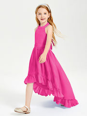 Trendy Boho Junior Bridesmaid Dresses Asymmetrical Cascading Skirt Fuchsia