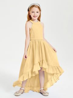 Trendy Boho Junior Bridesmaid Dresses Asymmetrical Cascading Skirt Gold