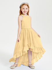 Trendy Boho Junior Bridesmaid Dresses Asymmetrical Cascading Skirt Gold