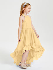 Trendy Boho Junior Bridesmaid Dresses Asymmetrical Cascading Skirt Gold