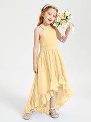 Trendy Boho Junior Bridesmaid Dresses Asymmetrical Cascading Skirt Gold