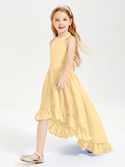 Trendy Boho Junior Bridesmaid Dresses Asymmetrical Cascading Skirt Gold