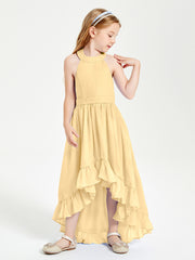 Trendy Boho Junior Bridesmaid Dresses Asymmetrical Cascading Skirt Gold