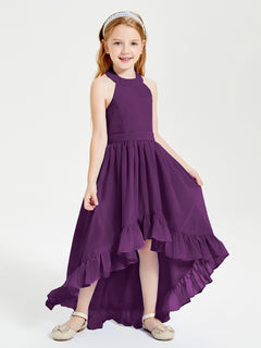 Trendy Boho Junior Bridesmaid Dresses Asymmetrical Cascading Skirt Grape