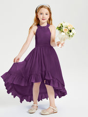 Trendy Boho Junior Bridesmaid Dresses Asymmetrical Cascading Skirt Grape
