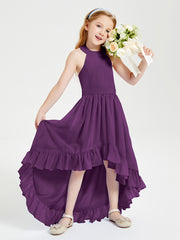 Trendy Boho Junior Bridesmaid Dresses Asymmetrical Cascading Skirt Grape