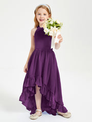 Trendy Boho Junior Bridesmaid Dresses Asymmetrical Cascading Skirt Grape