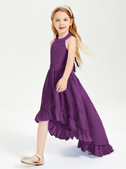 Trendy Boho Junior Bridesmaid Dresses Asymmetrical Cascading Skirt Grape