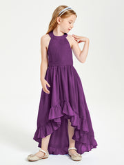Trendy Boho Junior Bridesmaid Dresses Asymmetrical Cascading Skirt Grape