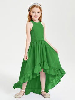 Trendy Boho Junior Bridesmaid Dresses Asymmetrical Cascading Skirt Green