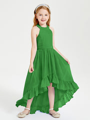 Trendy Boho Junior Bridesmaid Dresses Asymmetrical Cascading Skirt Green