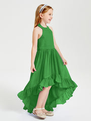 Trendy Boho Junior Bridesmaid Dresses Asymmetrical Cascading Skirt Green