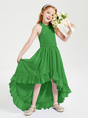 Trendy Boho Junior Bridesmaid Dresses Asymmetrical Cascading Skirt Green