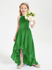 Trendy Boho Junior Bridesmaid Dresses Asymmetrical Cascading Skirt Green
