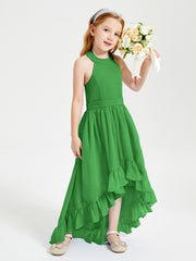 Trendy Boho Junior Bridesmaid Dresses Asymmetrical Cascading Skirt Green