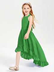 Trendy Boho Junior Bridesmaid Dresses Asymmetrical Cascading Skirt Green