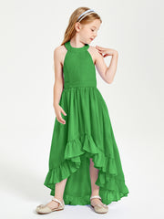 Trendy Boho Junior Bridesmaid Dresses Asymmetrical Cascading Skirt Green
