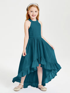 Trendy Boho Junior Bridesmaid Dresses Asymmetrical Cascading Skirt Ink Blue