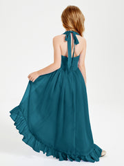 Trendy Boho Junior Bridesmaid Dresses Asymmetrical Cascading Skirt Ink Blue